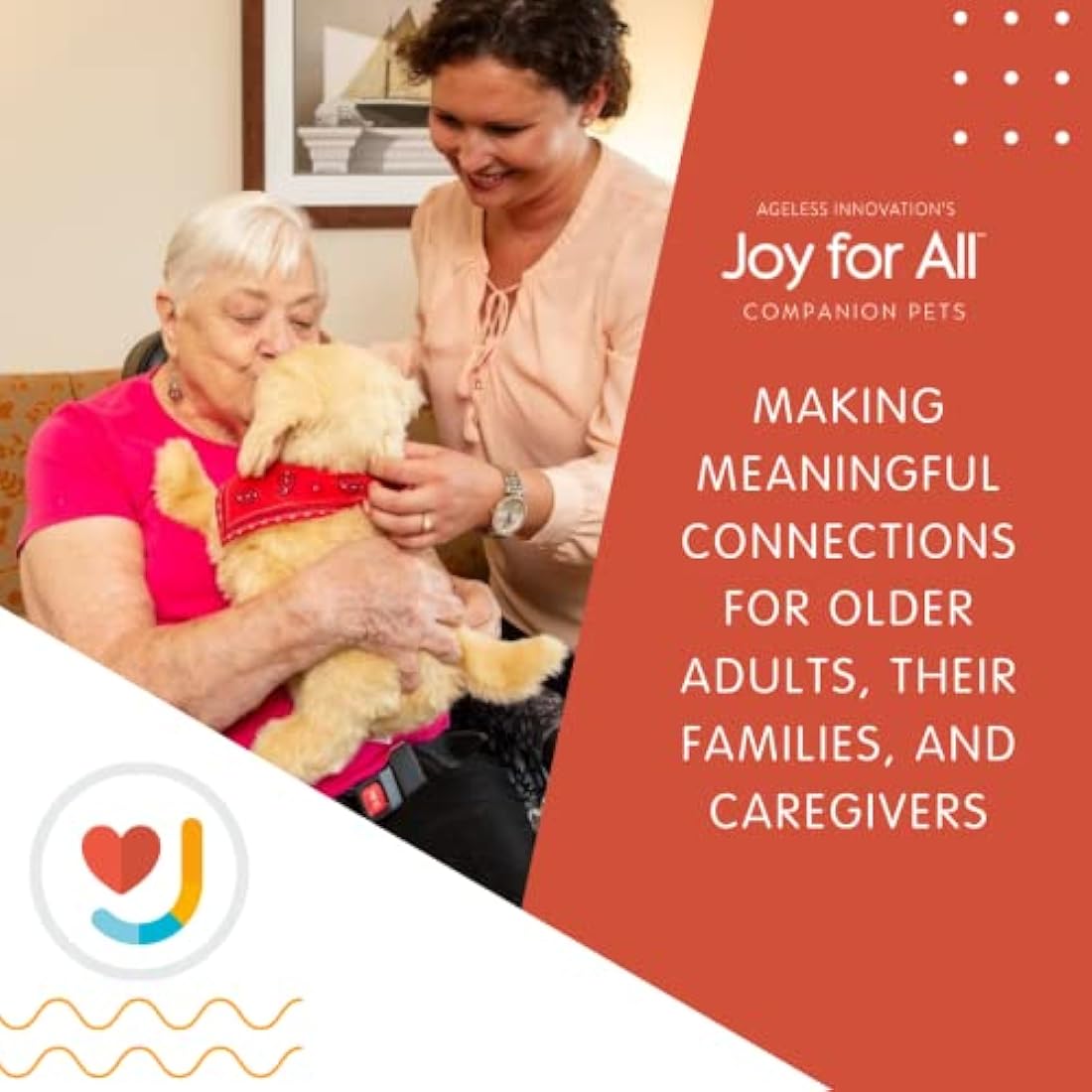 Ageless Innovation Joy For All Interactive Pet Dog - Lifelike & Realistic Companion with Soft Fur, Head and Tail Movements, Real-Feel Heartbeat and Two-Way Barkback Technology - Golden Pup