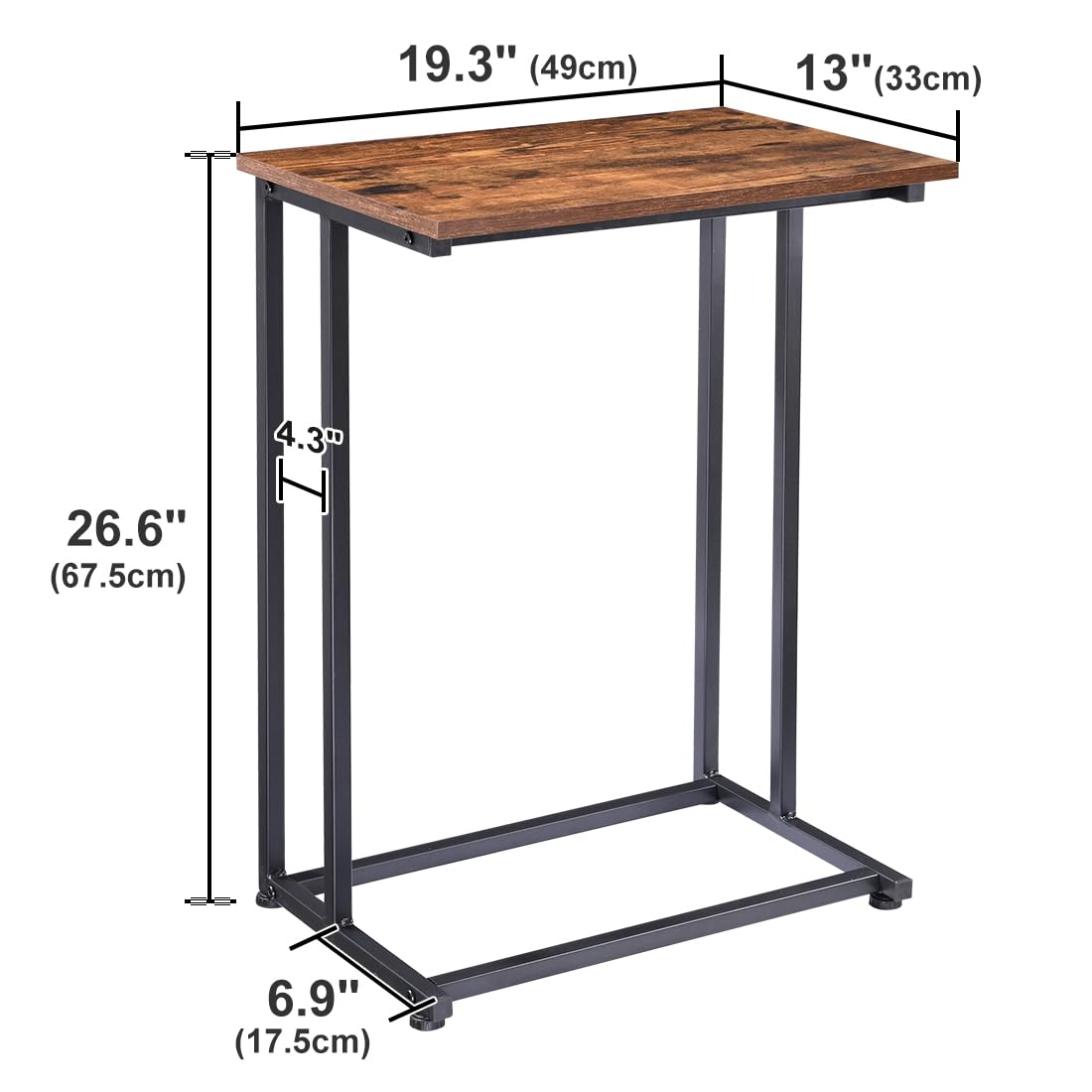 H JINHUI C-Shaped End Table, Sofa Side Table, Mobile Snack Table for Coffee Laptop Tablet, Industrial Style with Metal Frame