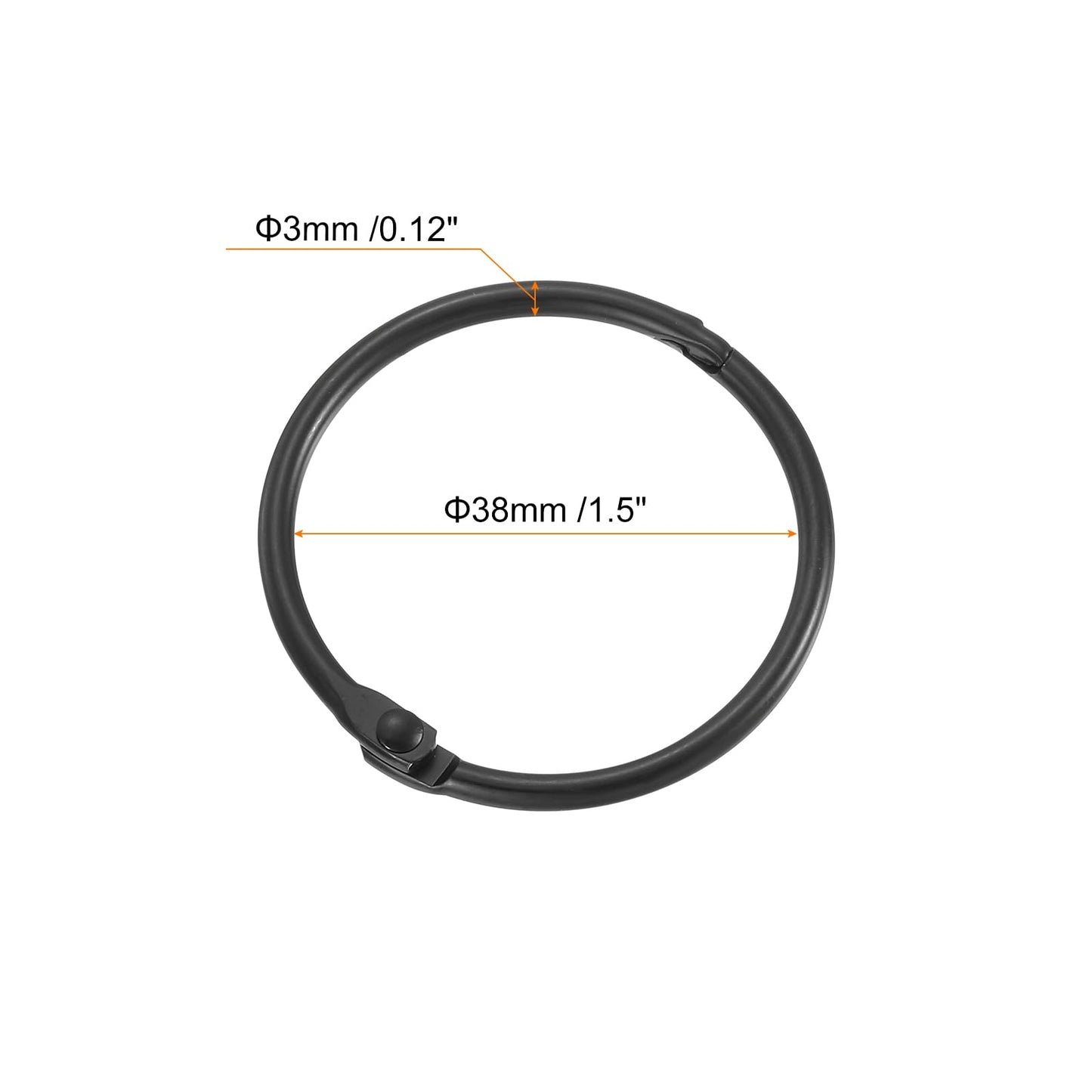 sourcing map Shower Curtain Rings,15pcs - Carbon Steel Round Snap Shower Curtain Hooks, 1.5 Inch Loose Leaf Binder Rings for Shower Curtain Rods