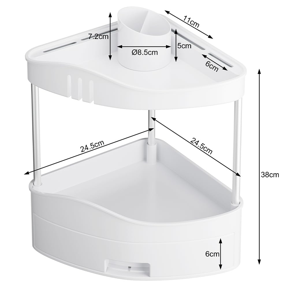 BAKAJI Bathroom Corner Shelf with Drawer, Multi-Shelf Organizer Hard Plastic, Corner Shelf Unit, Minimal Organizer Shelf for Bathroom, Kitchen