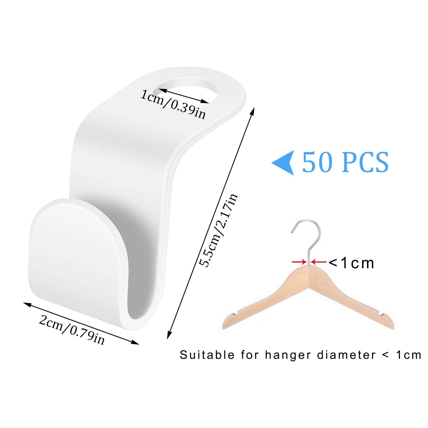 50 Pack Clothe Hanger Connector Hooks, Multi-Layer Stackable Hanger, White