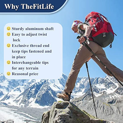 TheFitLife Hiking Walking Trekking Poles - 2 Pack With Antishock And Quick Lock System, Telescopic, Collapsible, Ultralight For Hiking, Camping, Mountaining, Backpacking, Walking, Trekking