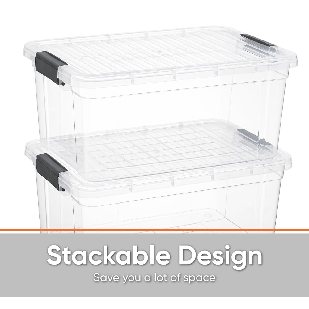 Superio Clear Storage Box with Lid, 36 Quart Plastic Container Bins for Organizing, Stackable Crates, BPA Free, Non Toxic, Odor Free