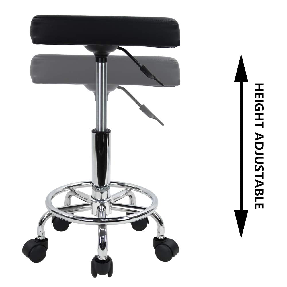 KKTONER Square Rolling Stool with Foot Rest PU Leather Height Adjustable Spa Drafting Salon Tattoo Work Swivel Stools Task Chair Small (Black)