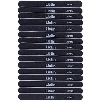 Lictin Pack of 16 Professional Nail Files Double Sided Emery Board (120/240 Grit)(Black)