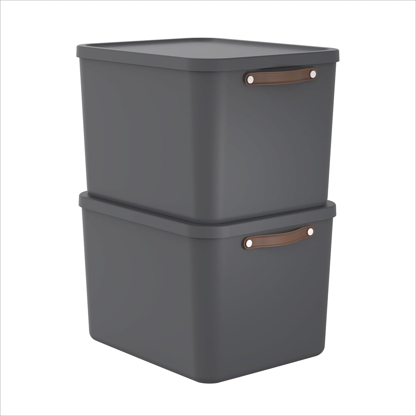 Rotho Maloja Storage Box, Set of 2, 55 L with Lid, 53.5 x 40 x 34 cm (L x W x H) (Anthracite)