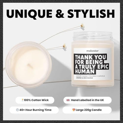 Thank You Gifts - Luxury Soy Wax Candle - Vanilla, Jasmine, Sugared Almond - Makester