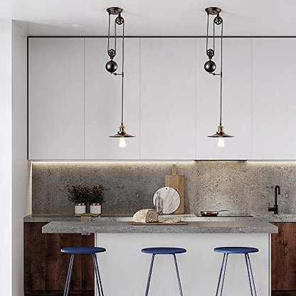 Industrial Retractable Pulley Pendant Light Oil Rubbed Bronze Finish, Vintage Design Ceiling Light for Bar, Pub, Restuaurant, Gallery, Cafe