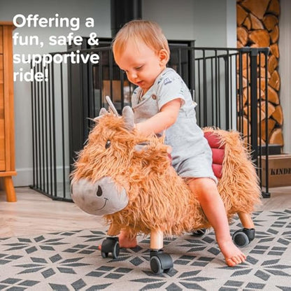 Little Bird Told Me - Hubert Highland Cow Award Winning Ride On Toy for Toddler 12+ Months Unisex - Soft Animal Toy on Wheels, Sturdy Wooden Frame, Wipe Clean Supportive Seat, British Brand Since 2007