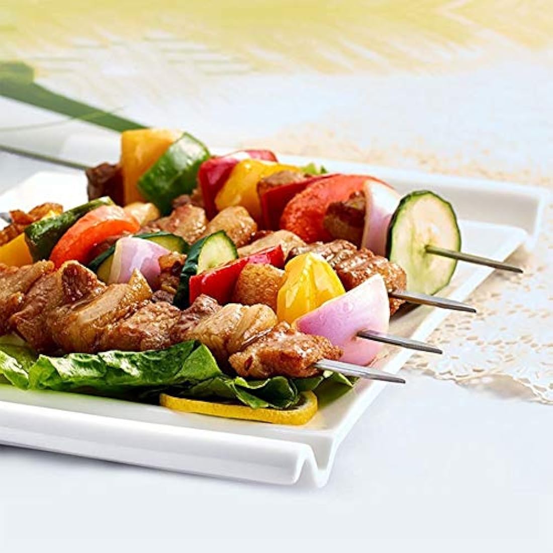 Homealexa 15" BBQ Skewers, Stainless Steel Flat Kebab Skewers Set of 20, Reusable with Storage Bag for Outdoor BBQ, Family Party, Shish Kabob