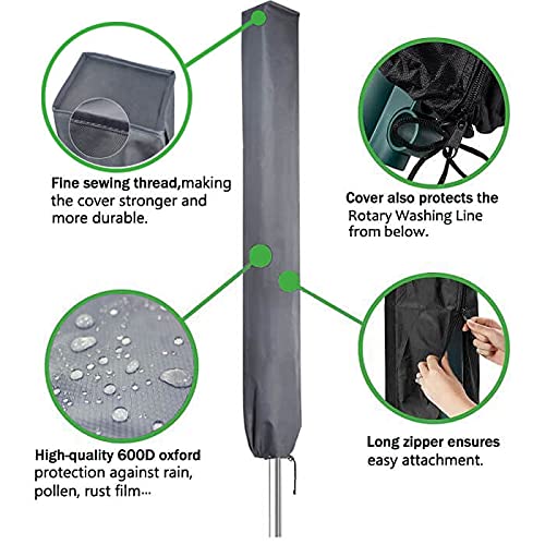 PATIO PLUS Large Rotary Washing Line Cover 16x16x180cm Waterproof Rotary Dryer Cover Clothes Airer With Zip 600D High Density Oxford PVC Coating
