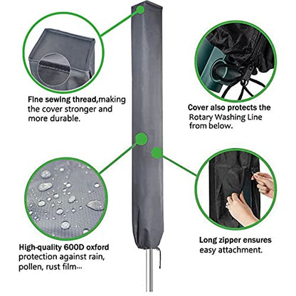 PATIO PLUS Large Rotary Washing Line Cover 16x16x180cm Waterproof Rotary Dryer Cover Clothes Airer With Zip 600D High Density Oxford PVC Coating