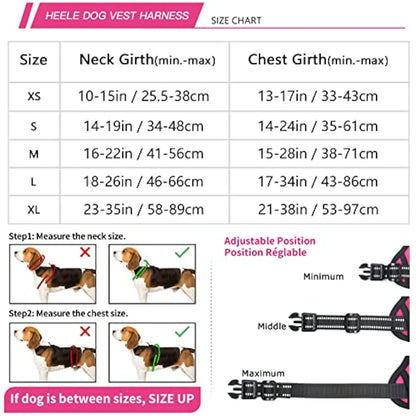 HEELE No Pull Dog Harness, Release on Neck, Reflective Adjustable with Front Back 2 Leash Attachments and Soft Padded Control Handle for Small Medium Large Dogs, Fuchsia, M
