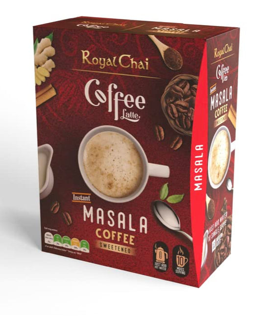 Royal Chai | Coffee Latte | Masala Coffee Unsweetened |10 Single Serving Sachets | Just add hot water | 140g | Pack of 5 |