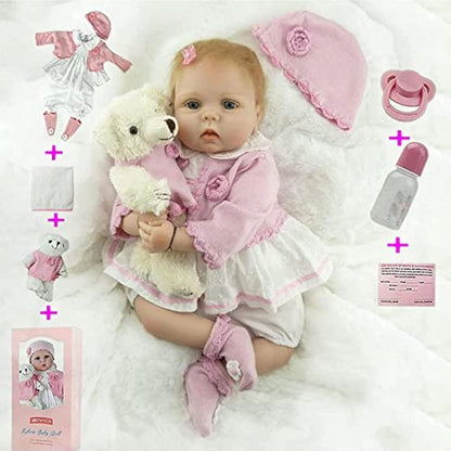 ZIYIUI Reborn Dolls 22 Inches 55 cm That Looks Real Reborn Baby Doll Lifelike Silicone Vinyl Newborn Soft Doll Blue eyes Toddlers Toys for age 3+