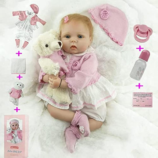 ZIYIUI Reborn Dolls 22 Inches 55 cm That Looks Real Reborn Baby Doll Lifelike Silicone Vinyl Newborn Soft Doll Blue eyes Toddlers Toys for age 3+