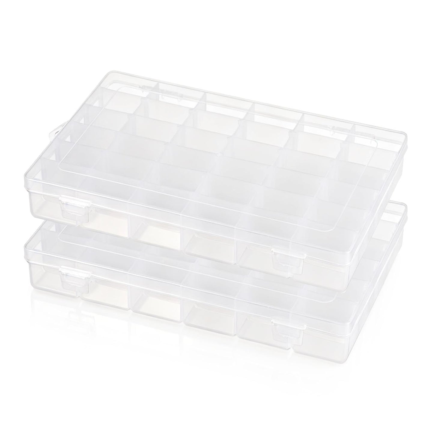 2 Pack 36 Grids Organiser Storage Box, Plastic Clear Stackable Container, Fishing Tackle Box, Craft Storage Boxes with Adjustable Dividers for Beads