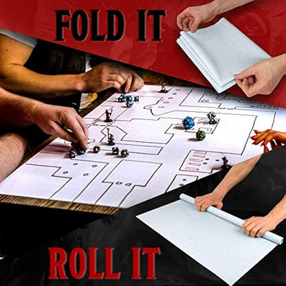 Battle/Game Mat for DnD/D & D Map Dry Erase Anti-stain, Gravity-flat Surface Multi-portable 1 inch Square/Hex Grid 36 x 24 inch Play Dungeons and Dragons, Warhammer 40k, RPG Tabletop