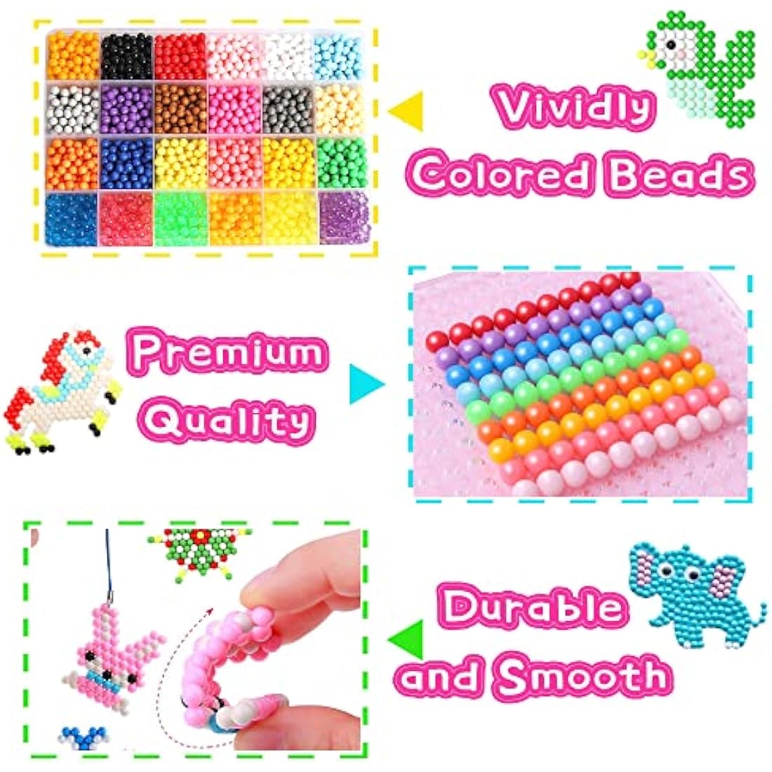 Chennyfun Water Fuse Beads Set, 24-Color DIY Sticky Beads, 3000 PCS Refill, Frozen Puzzle Educational Toy