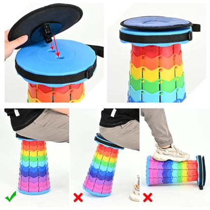 FXKS 2 Pack Portable Telescop Stool with Cushion,Retractable Folding Stool Max Load Capacity 400lbs, Lightweight Collapsible Stools for Fishing Camping Hiking Outdoor BBQ -Rainbow