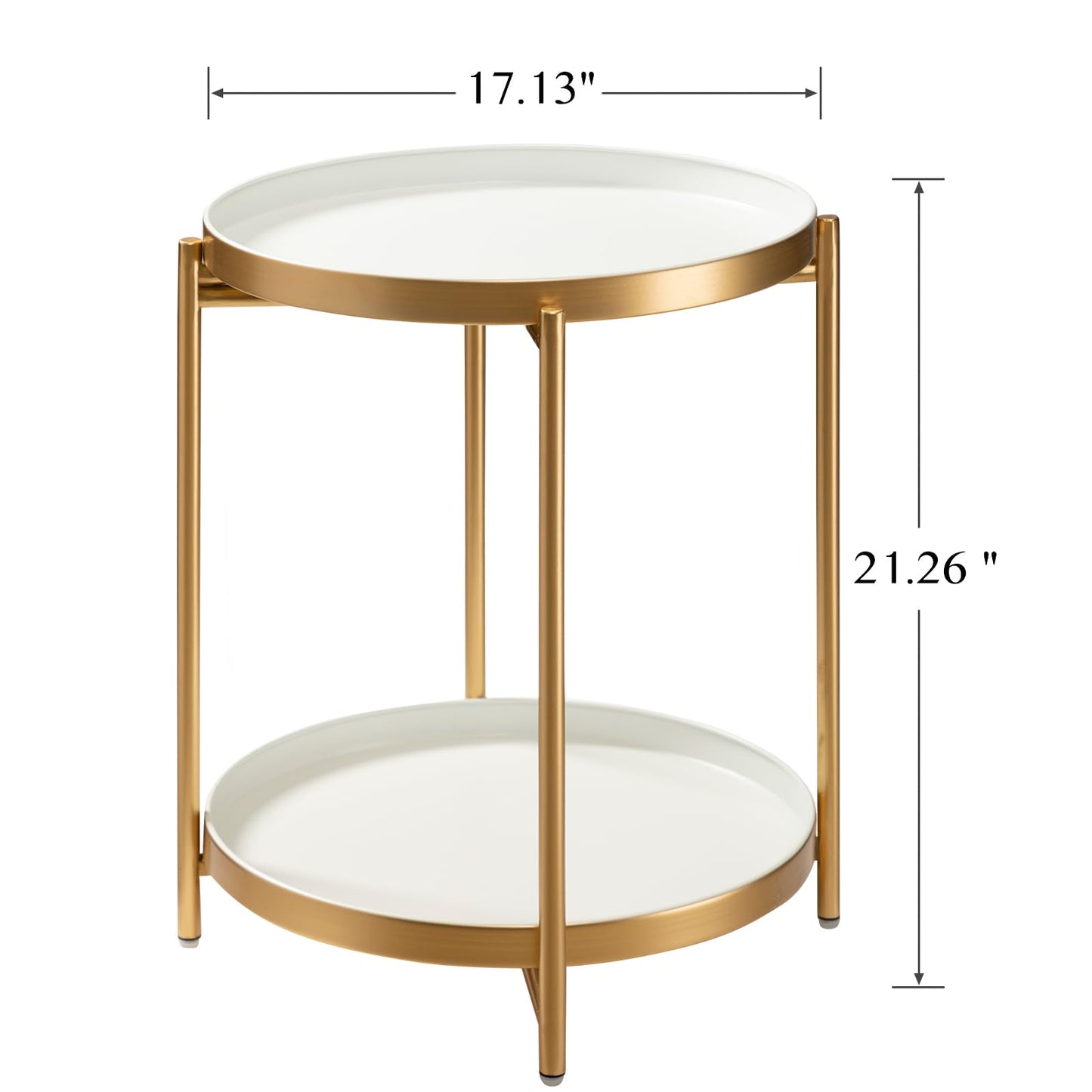 danpinera 2 Tier Gold Side Table, Folding Round Metal End Table Small Nightstand with Two Removable Tray for Bedroom Living Room Bedside Small Spaces