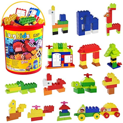 Big Building Block Set - 214 Pieces Toddler Educational Toy Classic Large Size Building Block Bricks - 13 Fun Shapes and Storage Bucket - Compatible with All Major Brands Bulk Bricks Set for 3+ Ages