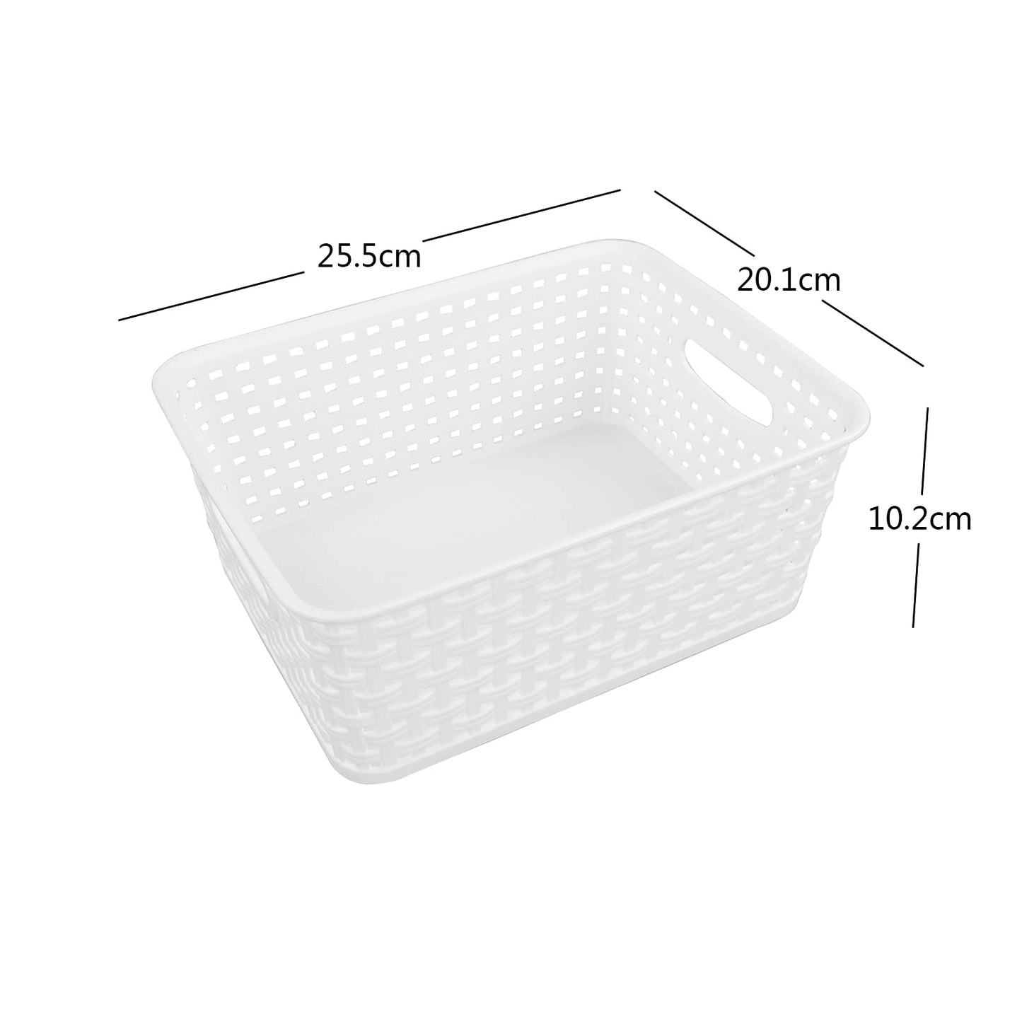 Vcansay Plastic Storage Basket, Woven Plastic Basket, White, 6 Packs