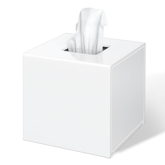 FEMELI Tissue Box Cover, Square Acrylic Tissues Paper Holder for Bathroom Bedroom Office, White