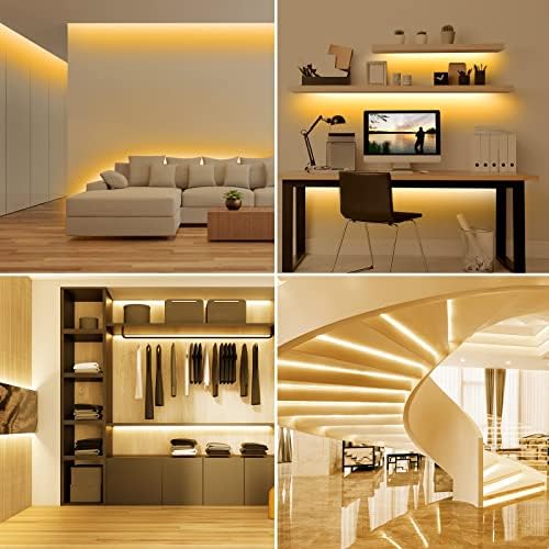 Lepro Warm White LED Strip Light 5M 300 LEDs, 1650lm Dimmable LED Tape Lights, 3000K Flexible LED Lights for Bedroom Kitchen Under Cabinet Wardrobe Stair (12V Power Plug and Dimmer Switch Included)