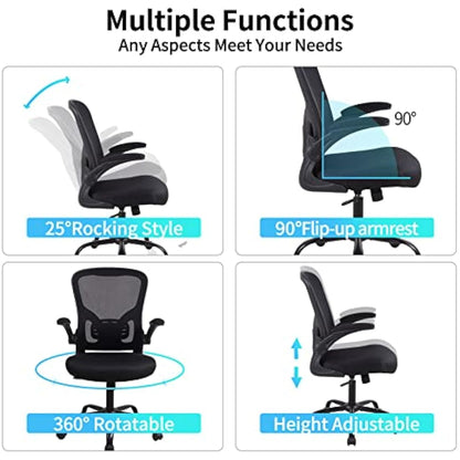 Youhauchair Office Chair, Breathable Mesh Swivel Desk Chair, Lumbar Back Support Ergonomic Office Chair, Computer Chair Office Chairs with Flip-up Armrests, Black