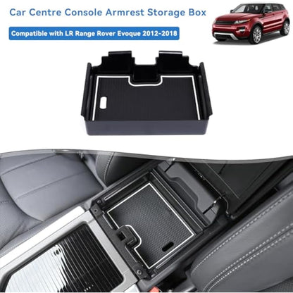 Black Armrest Storage Box Plastic Car Phone Organizer Holder Tray With Non-Slip Mat Compatible With Range Rover Evoque 2012-2018 Car Accessory