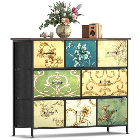 Chest of Drawers Bedroom Furniture with 8 Drawers - Fabric Dresser with Wood Top - Fabric Storage Organizer Unit for Living Room, Bedroom, Closet Easy to Assemble