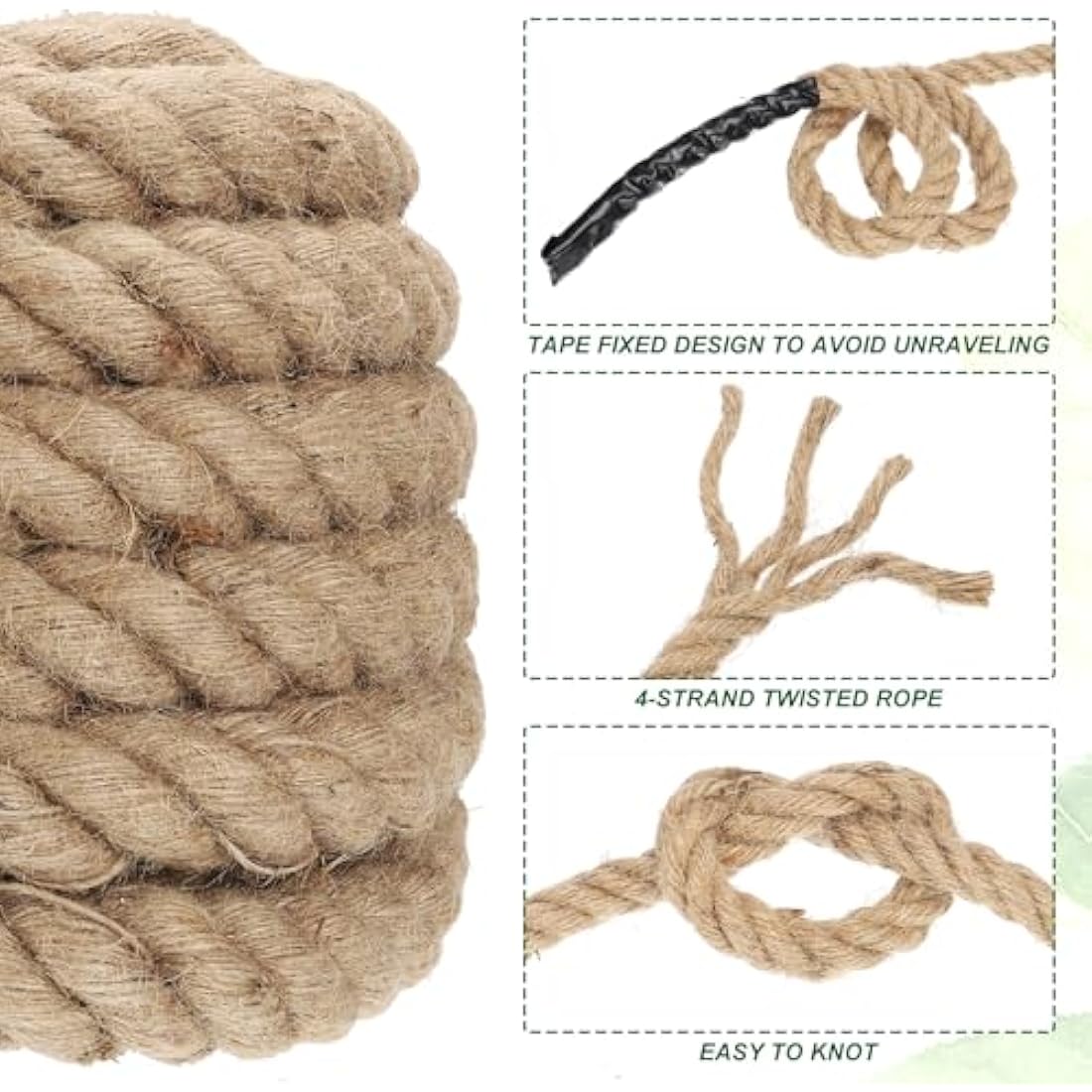 PATIKIL 1-1/2" x 50 Ft Twisted Manila Rope - Natural Thick Jute Rope for Docks, Railings, Bundling, Craft, Tug of War, and Decorating
