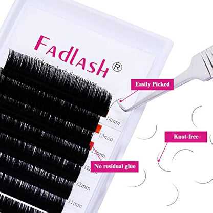 Eyelash Extensions 0.10mm C Curl Mix 8-14mm Fadlash Classic Lash Extensions 1:1 Individual Classic Eyelashes Black Matte Single Lashes Extension Professional