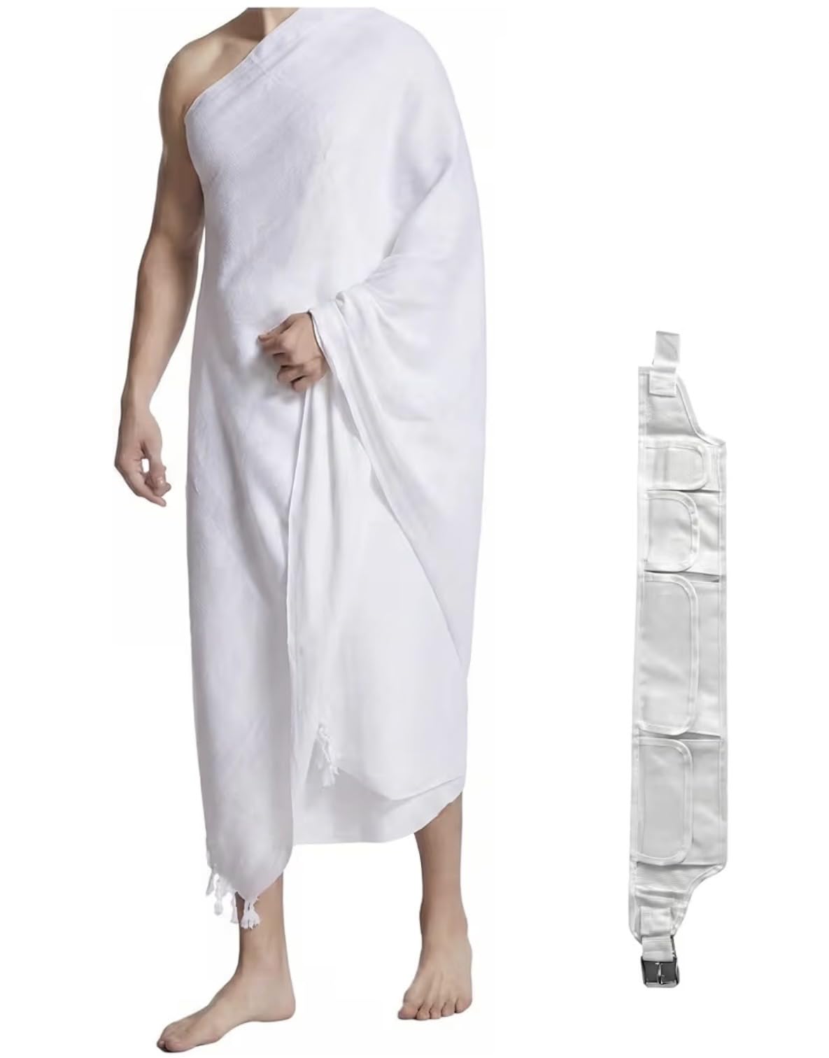 The supply find Men's Ihram Set With Adjustable Belt 2 Piece For Hajj and Umrah, White, Adult, Teenager Towel Set, Natural Fabric 210 x 110 CM