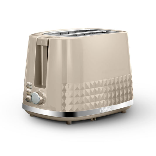 Tower T20082MSH Solitaire 2 Slice Toaster, Browning Control, 850W, Latte with Chrome Accents