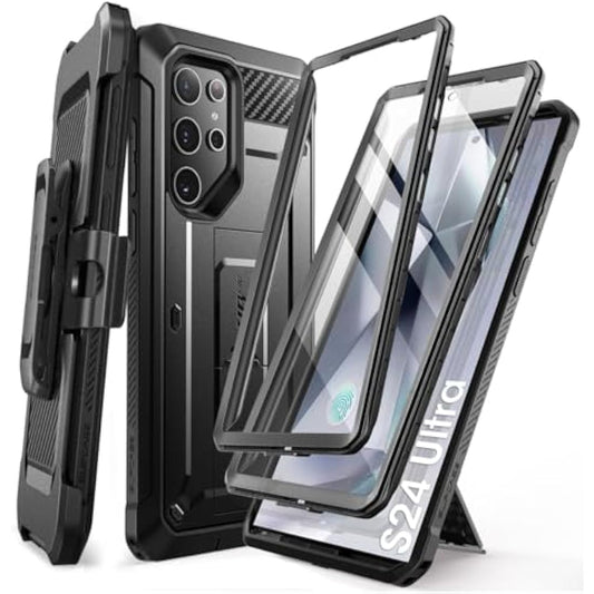 SUPCASE Unicorn Beetle Pro for Samsung Galaxy S24 Ultra Case with Stand, [2 Front Frame] 360 Full-Body Shockproof Belt-Clip & Kickstand Case with Screen Protector Phone Case for S24 Ultra, Black