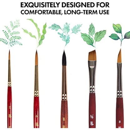 Princeton Watercolour Floral Set, 5 x Mixed Brushes, Watercolour, Short Handle, for Professionals & Students