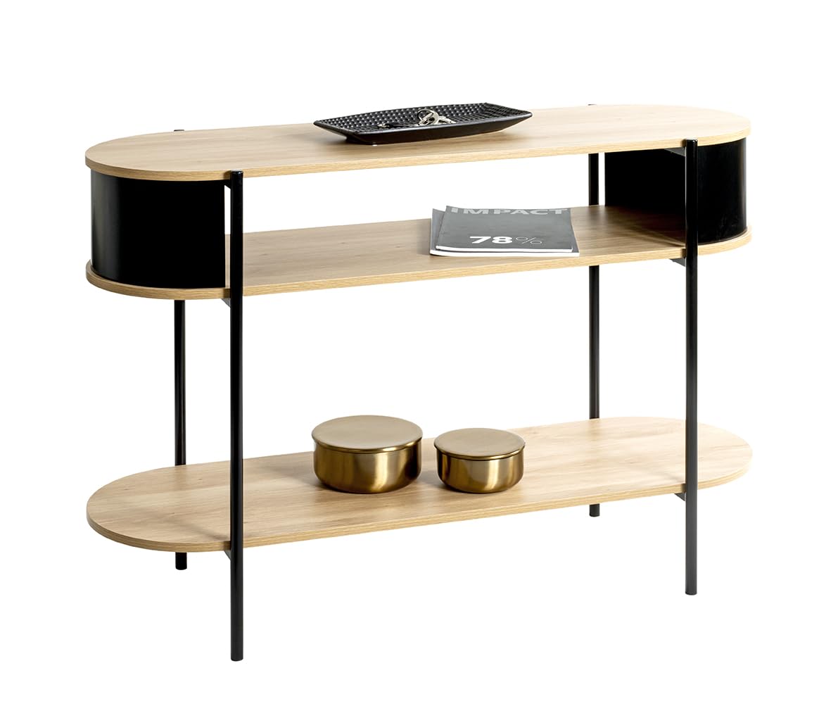 HAKU console, oak, black, metal, chipboard. Dimensions: W 110 x H 76 x D 39 cm. Style: Modern