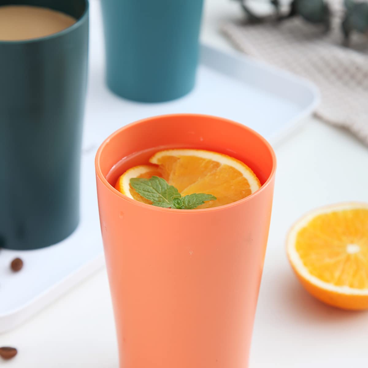 Kyraton Plastic Cups Reusable 8 Pieces, Unbreakable Water Drinking Cup, Tumblers for Indoor Outdoor Travel Poolside Bathroom Adult Light Weight Easy