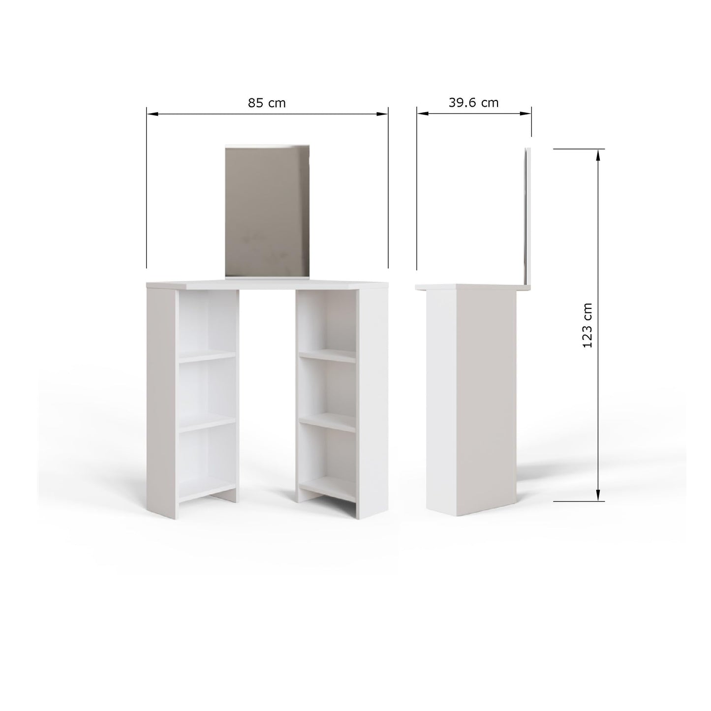 GFW Frances Corner Dressing Table with Mirror & Storage Shelves, White Space-Saving Vanity Desk