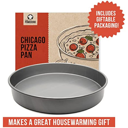 Chef Pomodoro Chicago Deep Dish Pizza Pan 12 Inch, Hard Anodized Aluminum Pizza Pan for Oven, Pre-Seasoned Bakeware Kitchenware, Non-Stick Round Pizza Pans 12-Inch (30 cm)
