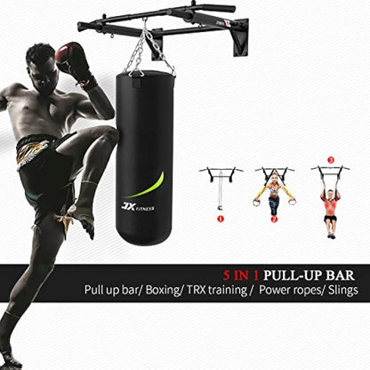 JX FITNESS Pull Up Bar Wall Mounted Chin Up Bar Home Gym Punch Bag and TRX Training Hook Exercise Bracket Upper Body Workout Bar