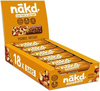 Nakd Peanut Delight Natural Fruit & Nut Bars - Vegan - Healthy Snack - Gluten Free - 35g x 18 bars