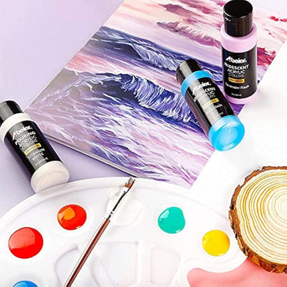 ABEIER Iridescent Acrylic Paint, Set of 18 Chameleon Colours, 2 oz/60ml Bottles, Colour Shifting, Non-Toxic, High Viscosity, Blendable, Paints on Rocks Crafts Canvas Wood, Fabric, Ceramic & Stone