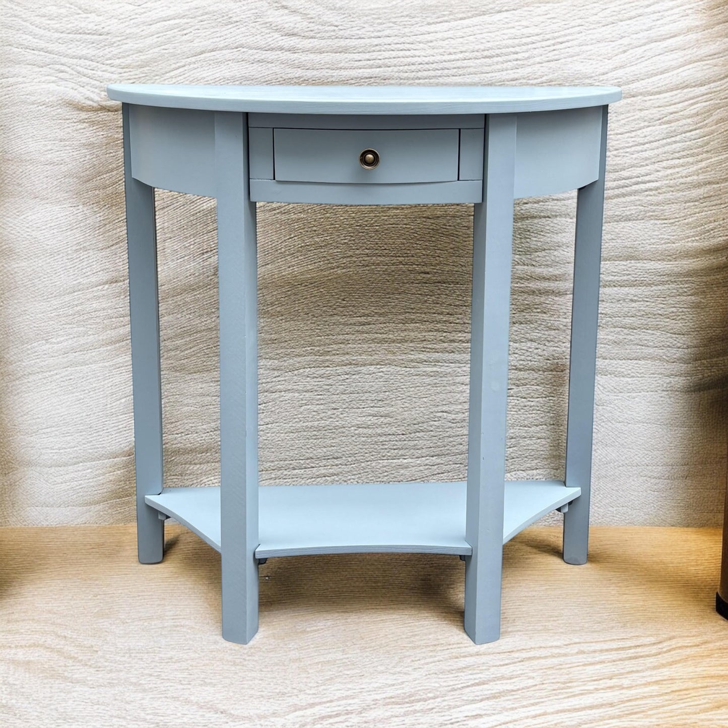 AcaciaHome Modern and Stylish 1 Drawer Semicircle Design Console Table - Art Deco Style with Storage, Medium Wood Tone, and Satin Knob Handle for Home, Office, or Living Spaces (Sky Blue)