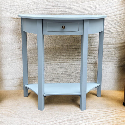 AcaciaHome Modern and Stylish 1 Drawer Semicircle Design Console Table - Art Deco Style with Storage, Medium Wood Tone, and Satin Knob Handle for Home, Office, or Living Spaces (Sky Blue)