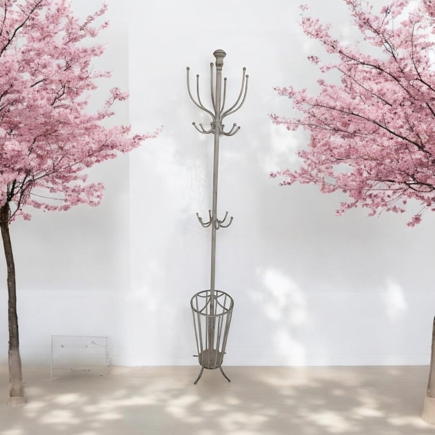 AcaciaHome Elegant and Premium 175CM Metal Coat Stand and Umbrella Holder – Sturdy and Stylish Storage for Coats, Jackets, and Durable Umbrellas for Entryways, Hallways, and Offices (Cream)