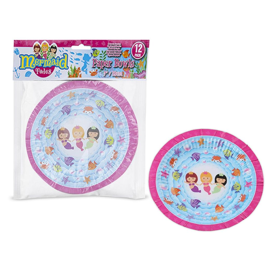 Mermaid Design 7Inch 12 Disposable Paper Bowls For Picnics, Parties & Barbecues