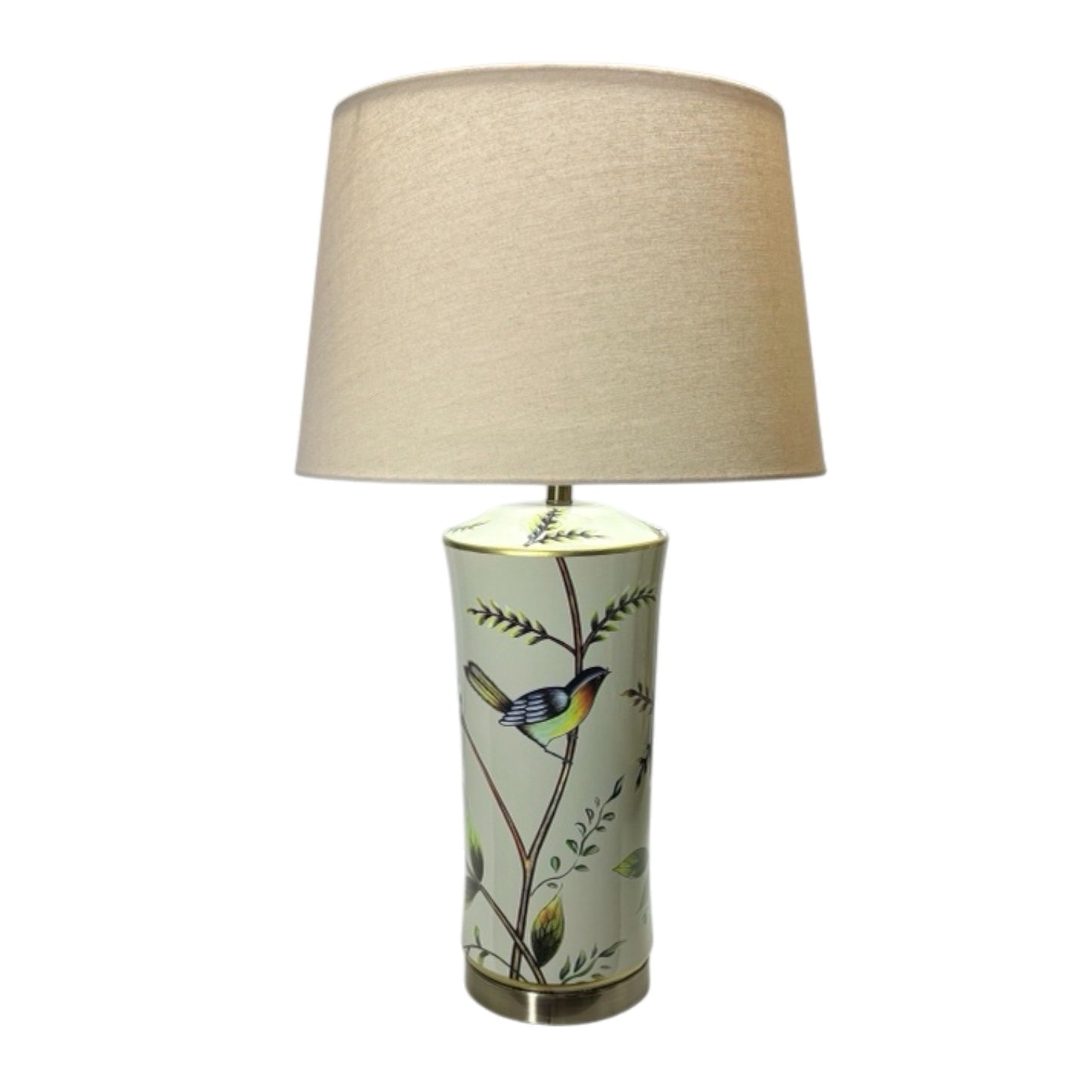 AcaciaHome Modern 51cm Floral Ceramic Table Lamp with White Drum Shade, Large Oriental Pattern Bedside Lamp, Decorative Ceramic Table Light for Living Room, Bedroom, Dining Room & Study